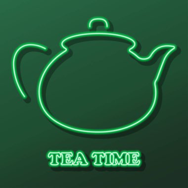 Çaydanlık çayı neon ışığı, modern parlayan pankart tasarımı.