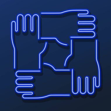 Takım çalışması neon ışığı, modern parlayan pankart tasarımı.