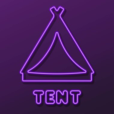 Çadır neon levhası, modern parlayan pankart tasarımı.