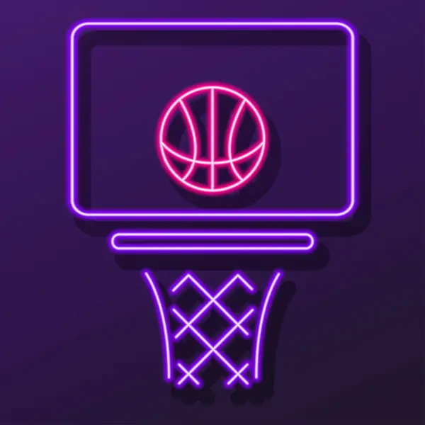 Basketbol potası neon ışığı, modern parlayan pankart tasarımı.