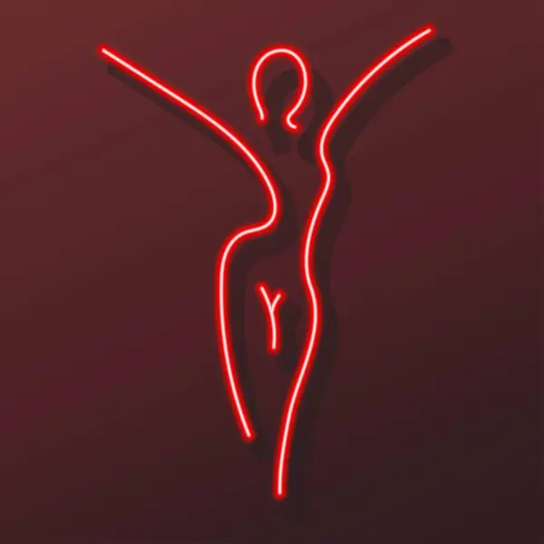 kız silueti neon ışığı, modern parlayan pankart tasarımı.