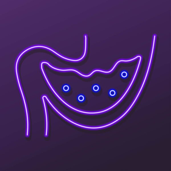 intestines neon sign, modern glowing banner design.