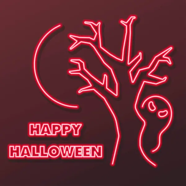 Happy Halloween Neon Sign Modern Glowing Banner Design — стоковый вектор