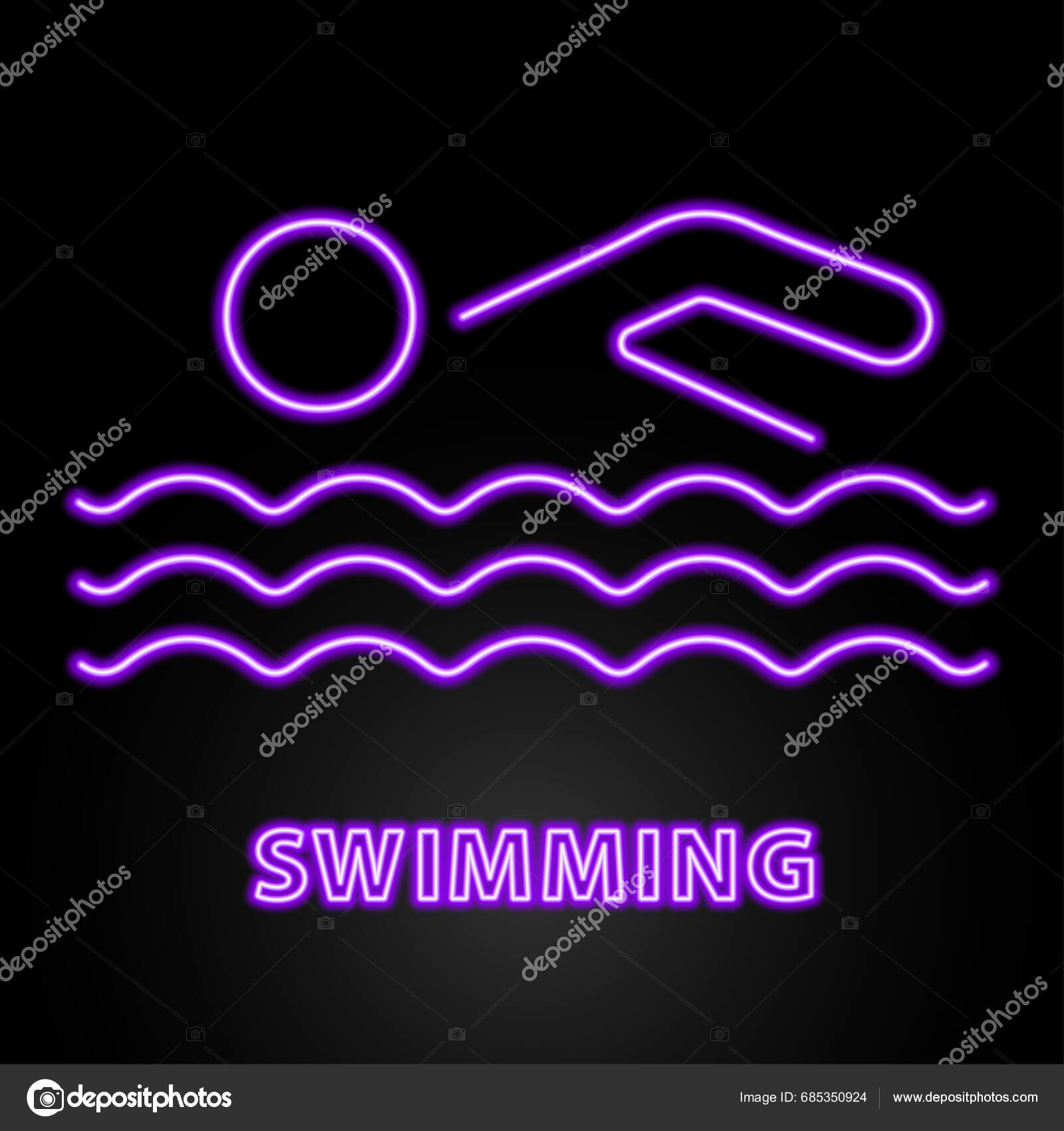 Swimming Neon Sign Modern Glowing Banner Design Stock Vector by