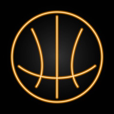 Basketbol topu neon ışığı, modern parlayan pankart tasarımı.