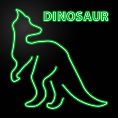 Dinozor neon ışığı, modern parlayan pankart tasarımı.