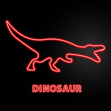 Dinozor neon ışığı, modern parlayan pankart tasarımı.