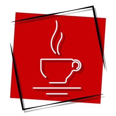 Bir fincan çay kırmızı pankart çerçevede. Vektör illüstrasyonu.