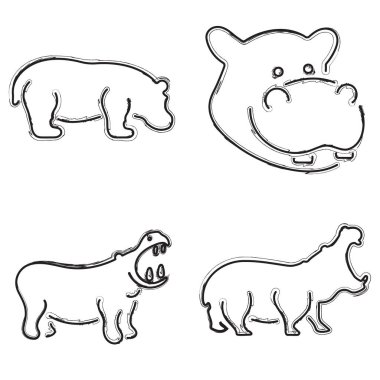 Su aygırı simgesi seti, beyaz arkaplanda fırça darbeleri. Vektör illüstrasyonu.