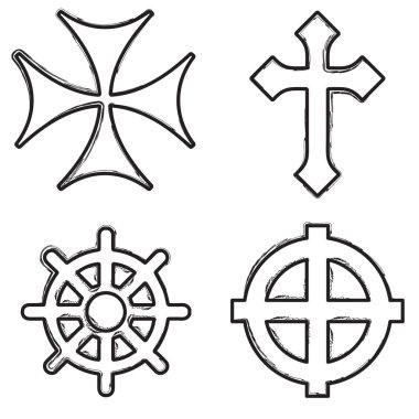 Sembol seti, beyaz arkaplanda fırça darbeleri. Vektör illüstrasyonu.