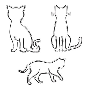 Kedi simgesi seti, beyaz arka planda fırça darbeleri. Vektör illüstrasyonu.