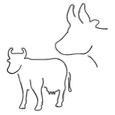 İnek simgesi seti, beyaz arka planda fırça darbeleri. Vektör illüstrasyonu.