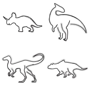 Dinozor simgesi seti, beyaz arka planda fırça darbeleri. Vektör illüstrasyonu.
