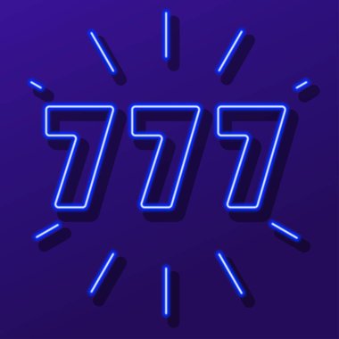 777 neon tabela, modern parlayan pankart tasarımı, renkli modern tasarım trendi. Vektör illüstrasyonu.
