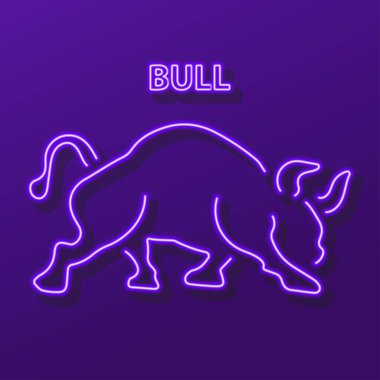 Boğa neon işareti, modern parlayan pankart tasarımı, renkli modern tasarım trendi. Vektör illüstrasyonu.