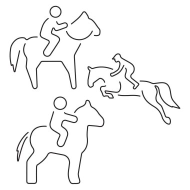 Beyaz arkaplanda siyah simgelerden oluşan bir grup at binicisi..