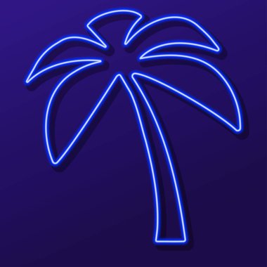 Palmiye ağacı neon ışığı, modern parlayan pankart tasarımı, renkli modern tasarım eğilimi. Vektör illüstrasyonu.