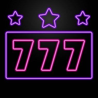 777 neon tabela, modern parlayan pankart tasarımı, renkli modern tasarım trendi. Vektör illüstrasyonu.