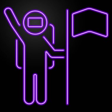 Astronot neon işareti, modern parlayan pankart tasarımı, renkli modern tasarım eğilimi. Vektör illüstrasyonu.