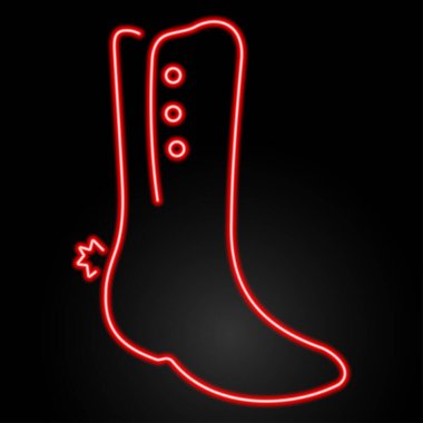 Kovboy ayakkabıları neon tabela, modern parlayan pankart tasarımı, renkli modern tasarım trendi. Vektör illüstrasyonu.
