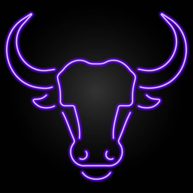 Boğa neon işareti, modern parlayan pankart tasarımı, renkli modern tasarım trendi. Vektör illüstrasyonu.
