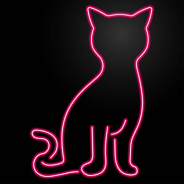 Kedi neon levhası, modern parlayan pankart tasarımı, renkli modern tasarım trendi. Vektör illüstrasyonu.