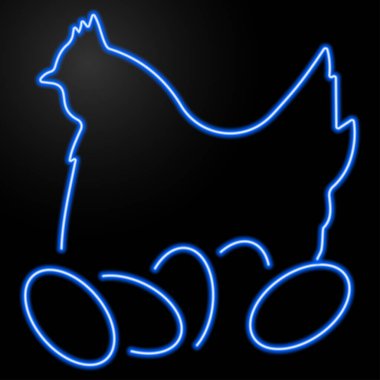 Tavuk neon levhası, modern parlayan pankart tasarımı, renkli modern tasarım trendi. Vektör illüstrasyonu.