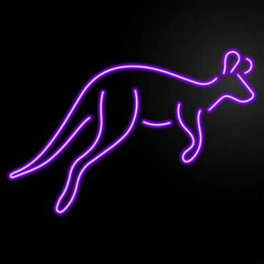 kanguru neon ışığı, modern parlayan pankart tasarımı, renkli modern tasarım trendi. Vektör illüstrasyonu.
