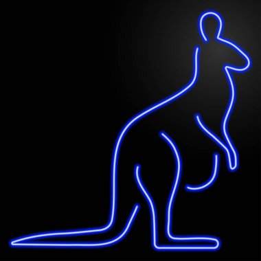 kanguru neon ışığı, modern parlayan pankart tasarımı, renkli modern tasarım trendi. Vektör illüstrasyonu.