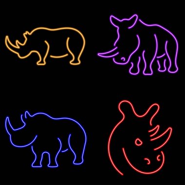 Gergedan grubu neon simgeler, vektör illüstrasyonu.