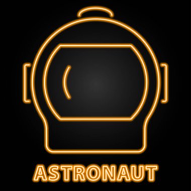 Astronot neon işareti, modern parlayan pankart tasarımı, renkli modern tasarım eğilimi. Vektör illüstrasyonu.