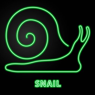 Salyangoz neon işareti, modern parlayan pankart tasarımı, renkli modern tasarım trendi. Vektör illüstrasyonu.