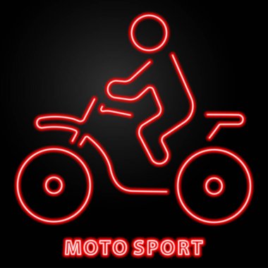 Moto spor neon levhası, modern parlayan pankart tasarımı, renkli modern tasarım eğilimi. Vektör illüstrasyonu.