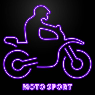 Moto spor neon levhası, modern parlayan pankart tasarımı, renkli modern tasarım eğilimi. Vektör illüstrasyonu.