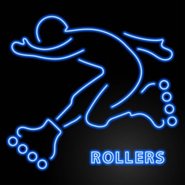 Rollers neon işareti, modern parlayan pankart tasarımı, renkli modern tasarım trendi. Vektör illüstrasyonu.