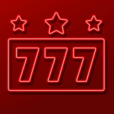 777 neon tabela, modern parlayan pankart tasarımı, renkli modern tasarım eğilimi siyah arka planda. Vektör illüstrasyonu.