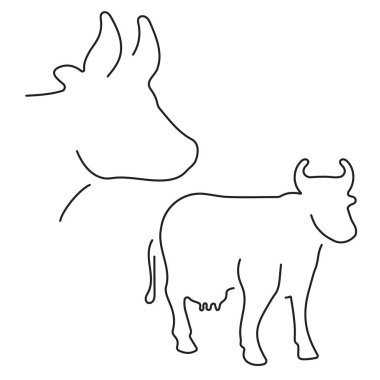 Beyaz arka planda bir grup siyah inek ikonu. Vektör illüstrasyonu.