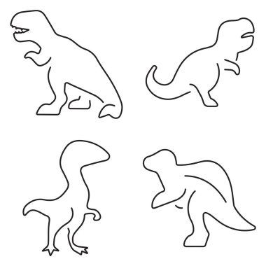 Beyaz arka planda bir grup siyah dinozor ikonu. Vektör illüstrasyonu.