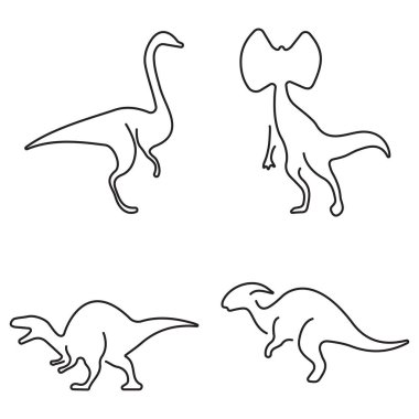 Beyaz arka planda bir grup siyah dinozor ikonu. Vektör illüstrasyonu.