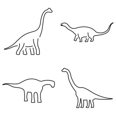 Beyaz arka planda bir grup siyah diplodocus simgesi. Vektör illüstrasyonu.