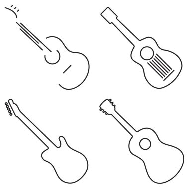 Beyaz arkaplanda siyah simgelerden oluşan bir gitar grubu. Vektör illüstrasyonu.