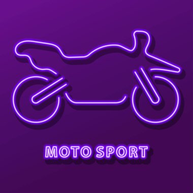 Moto spor neon levhası, modern parlayan pankart tasarımı, renkli modern tasarım eğilimi siyah arka planda. Vektör illüstrasyonu.