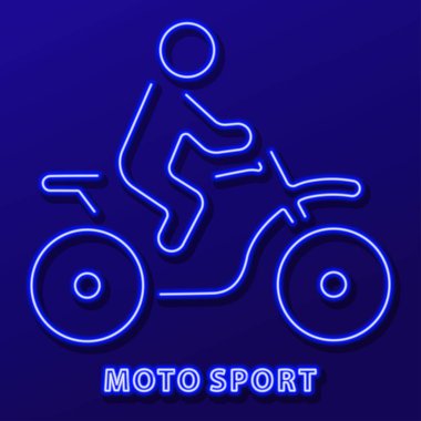 Moto spor neon levhası, modern parlayan pankart tasarımı, renkli modern tasarım eğilimi siyah arka planda. Vektör illüstrasyonu.