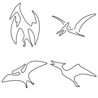 Pterodactyl neon ikon grubu. Vektör illüstrasyonu.