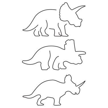 Beyaz arka planda siyah renkli triceratops grubu. Vecto