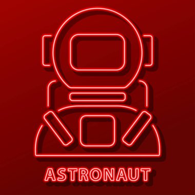 Astronot neon işareti, modern parlayan pankart tasarımı, renkli modern tasarım eğilimi. Vektör illüstrasyonu.