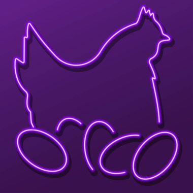 Tavuk neon levhası, modern parlayan pankart tasarımı, renkli modern tasarım trendi. Vektör illüstrasyonu.