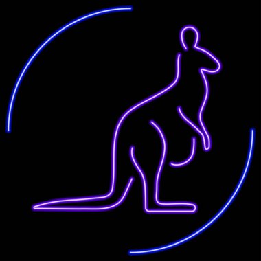 kanguru neon ışığı, modern parlayan pankart tasarımı, renkli modern tasarım trendi. Vektör illüstrasyonu.