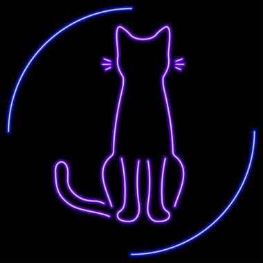 Kedi neon levhası, modern parlayan pankart tasarımı, renkli modern tasarım trendi. Vektör illüstrasyonu.