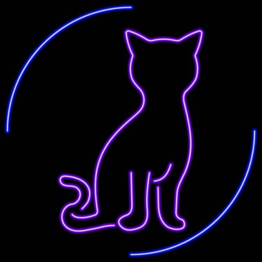 Kedi neon levhası, modern parlayan pankart tasarımı, renkli modern tasarım trendi. Vektör illüstrasyonu.